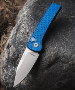 Pro-Tech Scapegoat Compact Auto Ramon Chaves - 3.15" MagnaMax Stonewash Clip Point Blade, Carbide Textured Blue Aluminum Handle - RCS1105-Blue