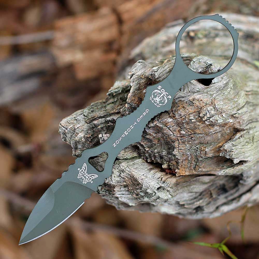 Benchmade Mini SOCP Dagger - 2.22" 440C Satin Spear Point Blade, OD Green Polymer Handle with Ring - 177GN