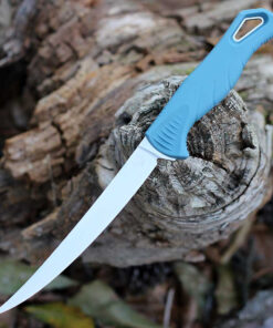 Benchmade Fishcrafter - 5.00" CPM MagnaCut Satin Plain Edge Trailing Point Blade, Depth Blue Santoprene Handle - 18030