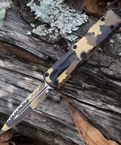Microtech Dirac Signature Series - 2.92" Gold Camo Double Edge Dagger Blade, Gold Camo Mil-Spec Hard Coat Anodized 6061-T6 Aluminum Handle - 225-3GCS-Z4