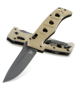 Benchmade Auto Adamas - 3.78" CPM-CruWear Tungsten Gray Cerakote Plain Blade, Desert Tan G-10 Handle - 2750GY-05