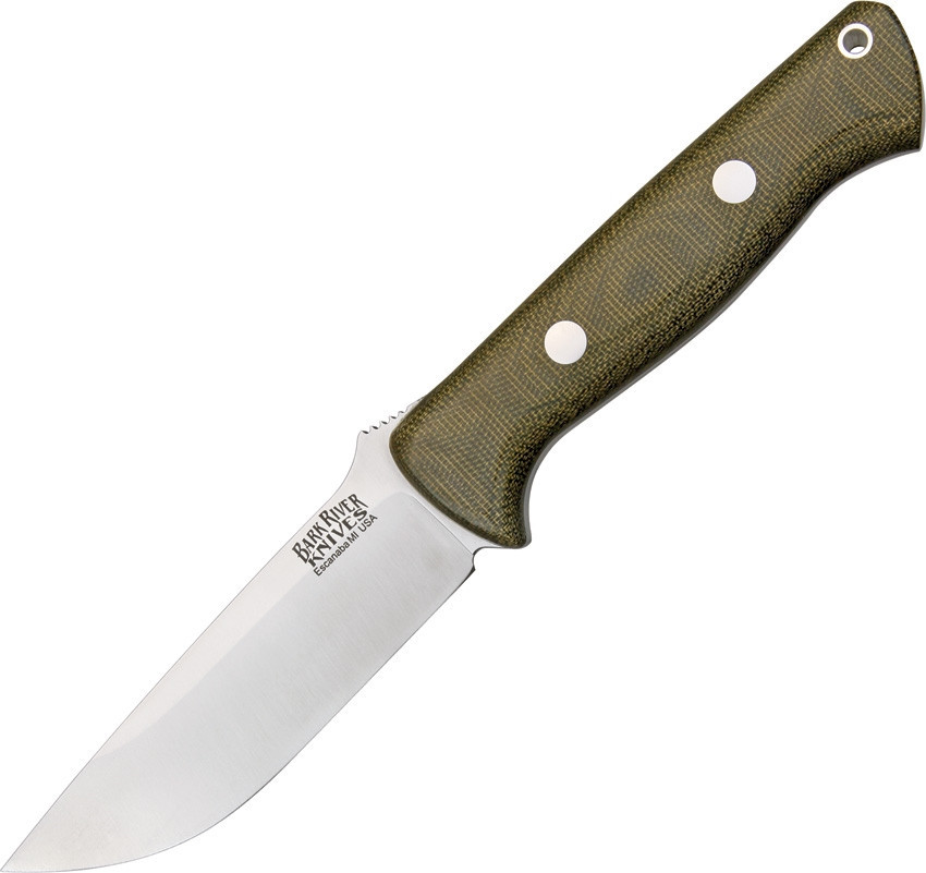 Bark River 111MGC Bravo I, 4.25" A-2 Blade, Green Canvas Micarta Handle, Leather Sheath