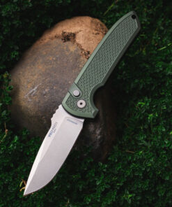 Pro-Tech Rockeye Auto Les George - 3.375" CPM-MagnaCut Stonewash Drop Point Blade, Carbide Textured Green Aluminum Handle - LG3105-GREEN