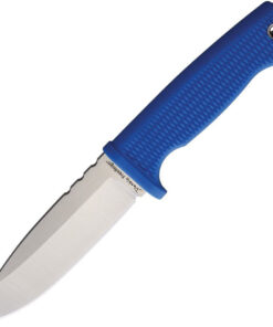 Demko Fixed Blade - 5" AUS-10A Satin Drop Point Blade, Blue Checkered Rubber Handle, Molded Sheath - DEMAD22BBK