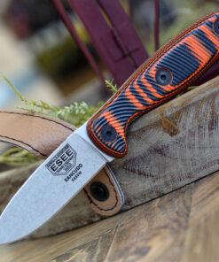 Xancudo - 3.0" CPM-S35VN Stonewash Plain Edge Spear Point Blade, Orange and Black G-10 3D Handle - ESEE-XAN2-006