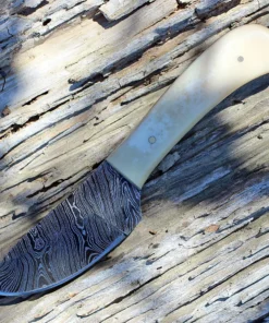 Damascus 1080BO Skinner, 3" Damascus Plain Blade, White Smooth Bone Handle