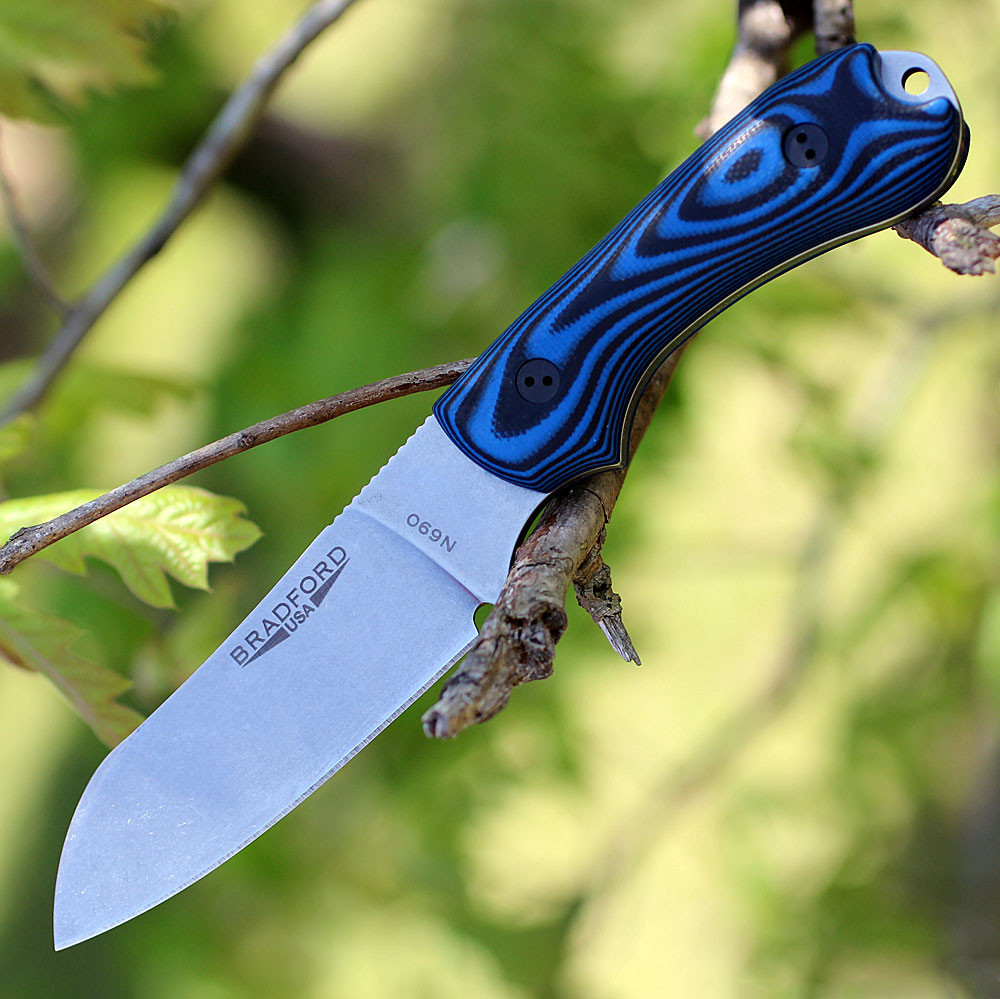 Bradford Guardian3 3D, 3.625" N690 Sheepfoot Blade, Black/Blue G-10 Handle