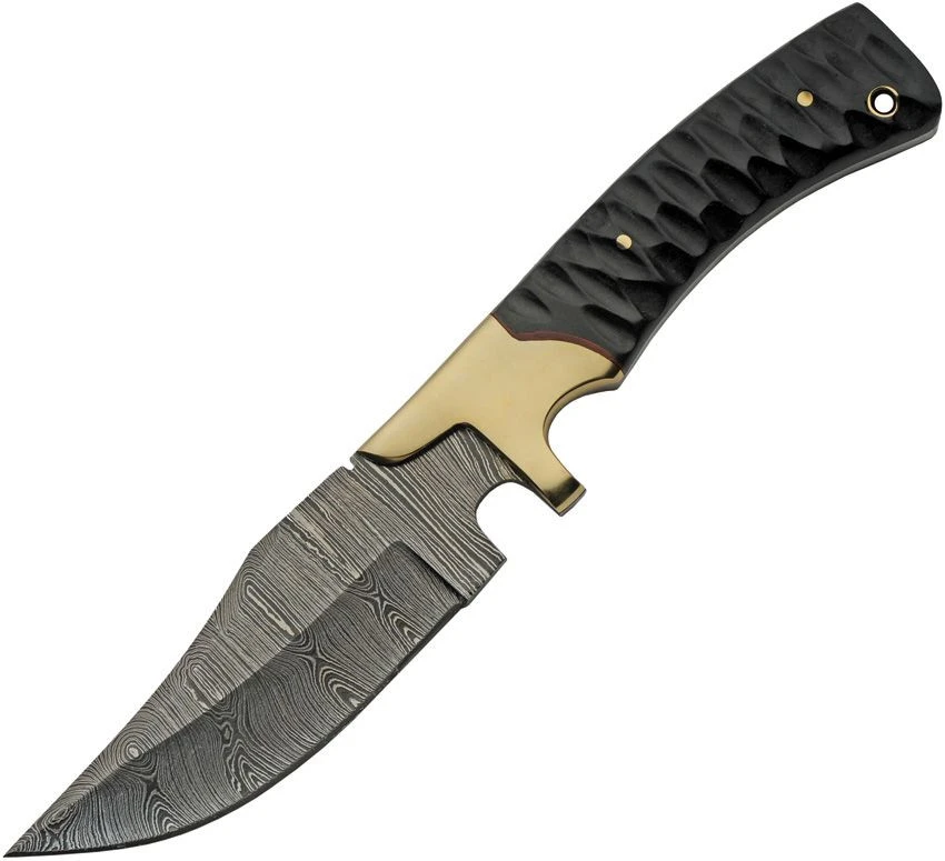 Damascus Knives Skinner - Blk Mic, Brass ( 3.75" Dam) DM1308