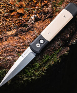 Pro-Tech Godfather Tuxedo - 4.0" 154CM Satin Plain Edge Spear Point Blade, Black Aluminum / Ivory Micarta Handle - 951