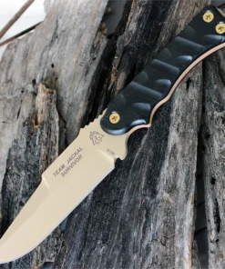 TOPS TMJK-5S Team Jackal Survivor Fixed Blade, 5in. 1095 Carbon Steel Blade, Black G-10 Handles