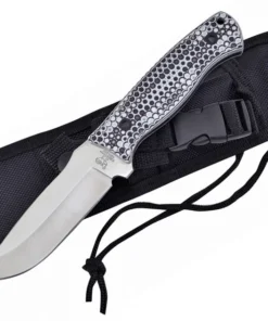Hen & Rooster Tactical Fixed Blade, HR-006BLK, 3.75" Satin Stainless Steel, Black & White G-10 Handle w/Black Nylon Sheath