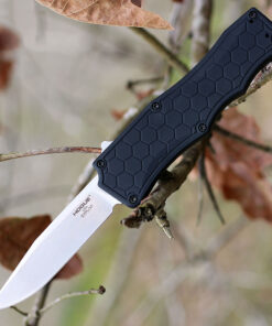 Houge Exploit 34050 OTF, 3.5" CPM S30V Clip Point Tumbled Blade, Matte Black Aluminum Handle