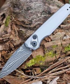 Kershaw Launch 18 Auto - 2.79" Damascus Steel Spear Point Blade, Gray Anodized Aluminum Handle USA Made - 7551DAM