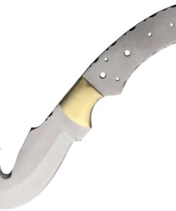 Knifemaking Guthook Blade Blank BL138 - 4.5" Satin Finish Stainless Steel Blade, Integrated Brass Guard - BL138