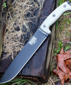 Junglas - 10.38" 1095 Black Plain Edge Drop Point Blade, Tan Micarta Handle - JUNGLAS-E