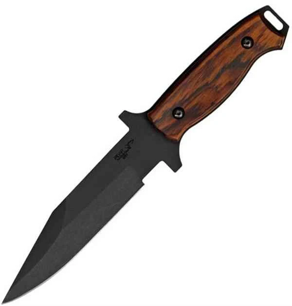 Bear Ops BC31004 Close Quarter Combat Fixed Blade, 6" 154CM SS Plain Blade Black Titanium Coating, Cocobolo Handle, Nylon Sheath