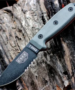 ESEE-3 - 3.88" 1095 Black Part Serrated Drop Point Blade, Gray Micarta Handle (Knife Only) - ESEE-3S-KO