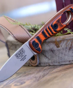 Xancudo - 3.0" CPM-S35VN Stonewash Plain Edge Spear Point Blade, Orange and Black G-10 3D Handle - ESEE-XAN1-006
