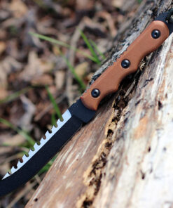 TOPS TPRBL02 Ranger Bootlegger 2, 5" 1095 Double Edged Sawback Blade, Tan Canvas Micarta Handle