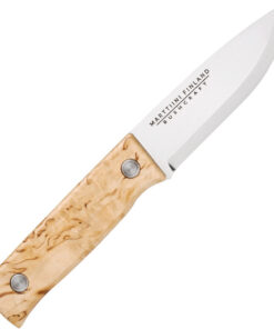 Marttiini Tundra Bushcraft 352010, 4.33" Stainlees Steel Plain Blade, Natural Waxed Curly Birch Handle