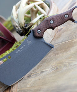 TOPS Knives TFOR01 Tidal Force Karambit Cleaver 4.87" 1095 RC Tactical Gray Finish, Brown Burlap Micarta Handles,  Kydex Sheath