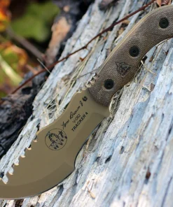 Tops Tom Brown Tracker - Green Canvas Micarta (3.5" 1095) TPTBT04TAN
