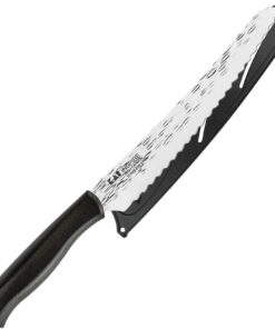 Kershaw Inspire Bread Knife, 8.5" Hammered Serrated Blade, Black Synthetic Handle, with Synthetic Sheath