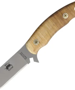 Knives of Alaska Bull Cutter Fixed Blade Knife, 2.375 in. Blade, D2 Tool Steel, Ash Wood Handle, Brown Leather Sheath, USA Made