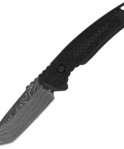 Kershaw Launch 16 Auto - 3.45" Damascus Tanto Blade, Black Anodized Aluminum Handle USA Made
