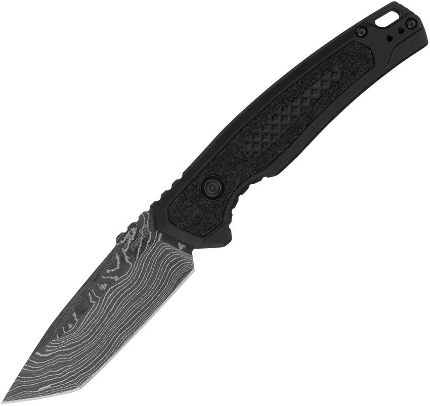 Kershaw Launch 16 Auto - 3.45" Damascus Tanto Blade, Black Anodized Aluminum Handle USA Made