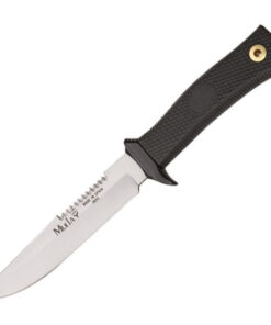 Muela Small Hunter Fixed Blade - 4.63" Stainless Steel Satin Drop Point Partial Sawback Blade Black Kraton Handle MUE92163