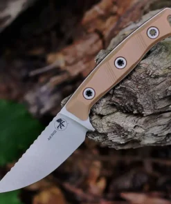 Microtech Akris - 3.70" Bohler M390MK Stonewash Drop Point Blade, Dark Earth G-10 Handle, Dark Chocolate Leather Sheath - 95-10DE-1
