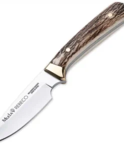 Muela REBECO-9A Hunting Knife - 3.54" MoVa Stainless Steel Satin Drop Point Plain Blade Full-Tang Deer Stag Handle 02MU031
