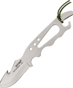 Aitor 16022 Skeletal Gut-hook Skinner JKI, 2.5" SS Plain Blade, OD Green Lanyard, OD Green Canvas Sheath