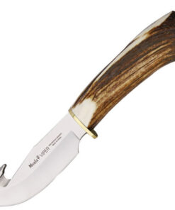 Muela Viper Hunting Knife - 4.375" Stainless Steel Satin Gut Hook Plain Blade Crown Stag Handle MUE93301
