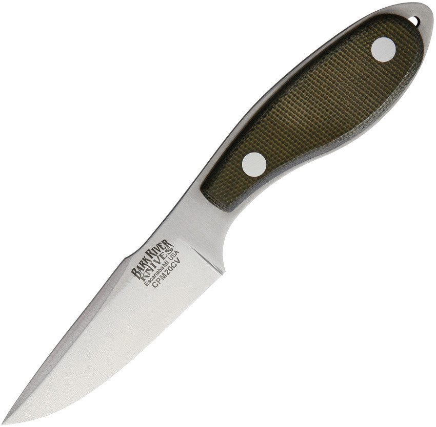 Bark River 07071MGC Harpoon Necker, 3.1" CPM-20CV Plain Blade, Green Canvas Micarta Handle