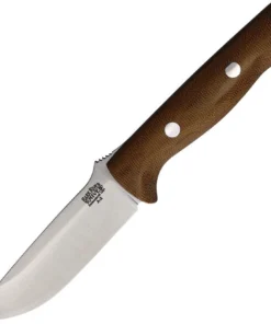 Bark River 111MNC Bravo 1, 4.25" A-2 Plain Blade, Natural Canvas Micarta Handle, Leather Sheath