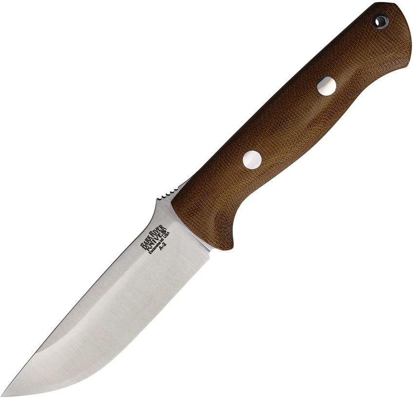 Bark River 111MNC Bravo 1, 4.25" A-2 Plain Blade, Natural Canvas Micarta Handle, Leather Sheath