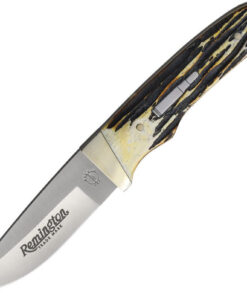 Remington 2026 King of the Mountain Bullet Knife R15698, 3.5" 440A Stainless Blade, Genuine Stag Bone Handle, Leather Sheath