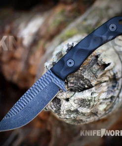 Stroup Knives GP2 Fixed Blade - 3.75" Forged 1095HC Rock Tumbled and Acid Etched Blade, Black G10 Full Tang Handle, Black Kydex Belt Sheath - GP2