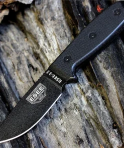 ESEE-3MIL - 3.88" 1095 Black Plain Edge Drop Point Blade, Black G-10 Handle, Glass Breaker - ESEE-3MIL-P-BLK