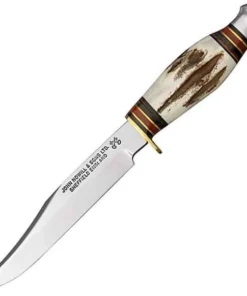 J.A. Sheffield  England Bowie, Polished Carbon Steel, Genuine Stag Handle, Plain Edge