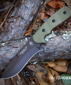 TOPS Mountain Lion Field Edition - 5.50" 1095 High Carbon Steel Brown Traction Powder Coat Blade, Green Canvas Micarta Handle, Brown Kydex Sheath - TPMTLN02