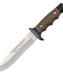 Muela Survival Fixed Blade - 6.25" Stainless Steel Satin Recurve Sawback Blade OD Green & Black Handle CI5161