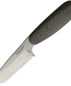 Bradford Guardian 3.5 Tanto Stonewashed N690 Blade, 3D OD Green Canvas Micarta Handle w/Brown Leather Sheath