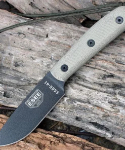 ESEE-4HM - 4.38" 1095 Black Plain Edge Drop Point Blade, Tan Micarta Handle, Kydex Sheath - ESEE-4HM-K