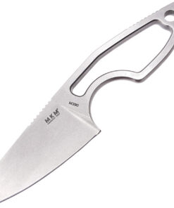 MKM - Maniago Knife Makers Mikro 2 Fixed Blade R02-N, 2" Bohler M390 Stonewashed Plain Blade, Gray Stainless Steel Handle