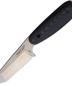 Bradford Guardian 3.5 Tanto Stonewashed N690 Blade, 3D  Black Canvas Micarta Handle w/Brown Leather Sheath