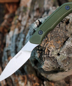 Kershaw Deschutes Caper Fixed Blade Hunting Knife - 3.3" D2 Stonewashed Clip Point Blade OD Green Rubberized Grip 1882