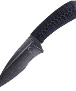 Bastinelli Creations SIN Fixed Blade BAS215W, 3.5" N690Co Black Stonewashed Blade, Black Cord Wrapped Handle, Kydex Sheath